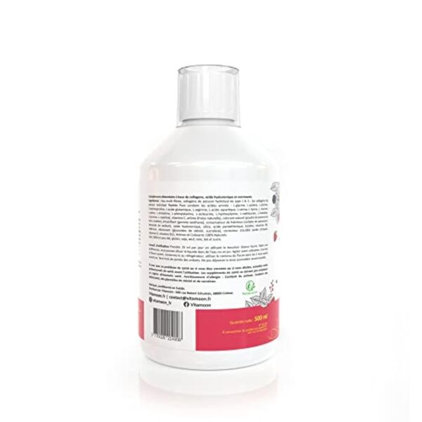 Collagène marin hydrolysé liquide 10000mg | Acide hyaluronique, biotine, silice, vitamine C, vitamine D3 | peau saine, cheveux, ongles, articulations, muscles | 500ml – Image 6
