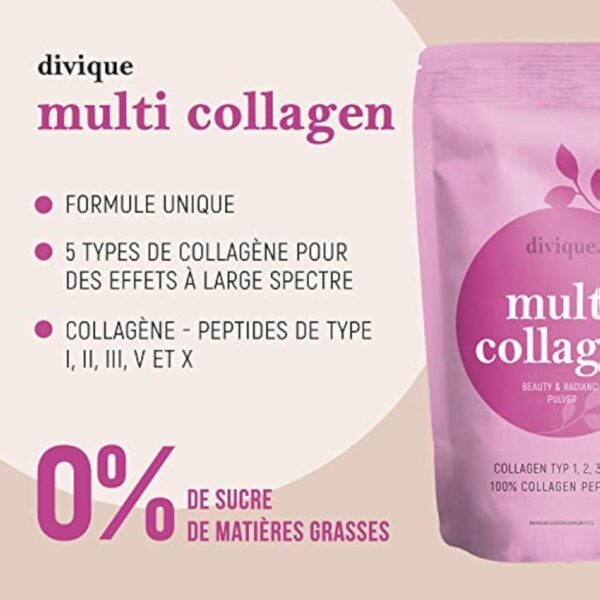 Divique poudre de collagène [500g] - premium multicollagène de type 1, 2, 3, 5, 10-100% peptides de collagène - 10 000 mg de collagène par jour - insipide, soluble, sans additifs – Image 3