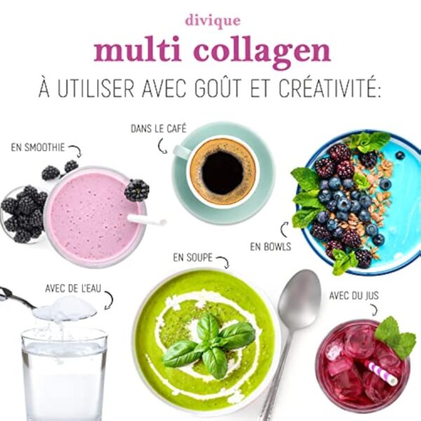 Divique poudre de collagène [500g] - premium multicollagène de type 1, 2, 3, 5, 10-100% peptides de collagène - 10 000 mg de collagène par jour - insipide, soluble, sans additifs – Image 6