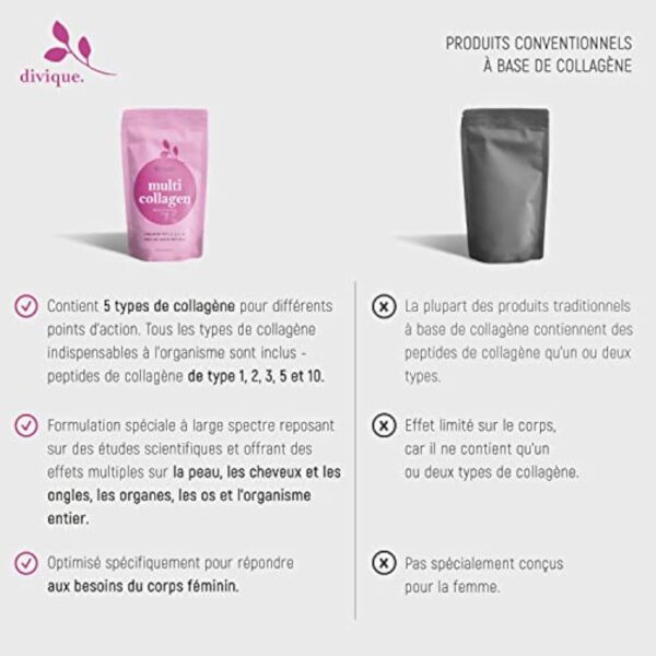 Divique poudre de collagène [500g] - premium multicollagène de type 1, 2, 3, 5, 10-100% peptides de collagène - 10 000 mg de collagène par jour - insipide, soluble, sans additifs – Image 8