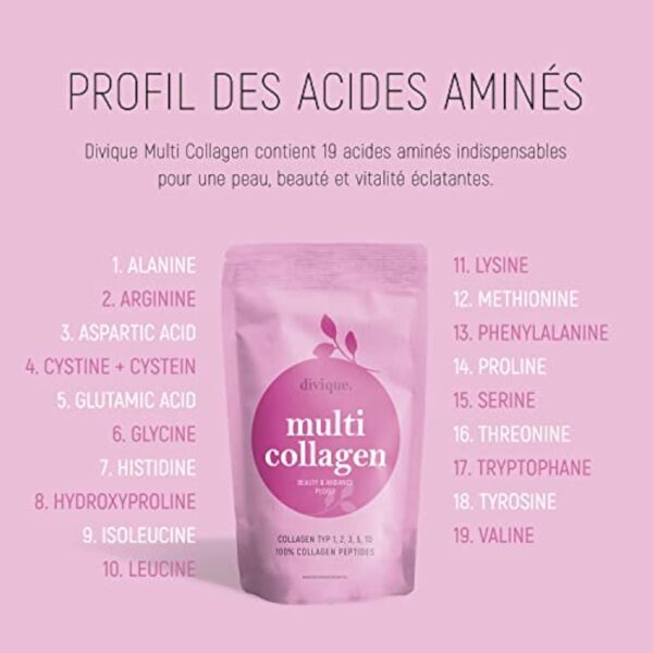 Divique poudre de collagène [500g] - premium multicollagène de type 1, 2, 3, 5, 10-100% peptides de collagène - 10 000 mg de collagène par jour - insipide, soluble, sans additifs – Image 9