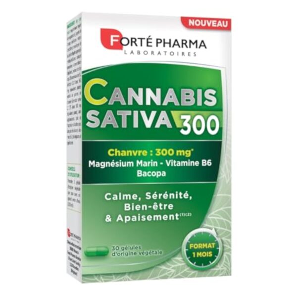 Forté Pharma - Cannabis Sativa 300 - Complément Alimentaire à base de Chanvre, Magnésium Marin et Bacopa - Anti Stress Adulte - 30 gélules – Image 2