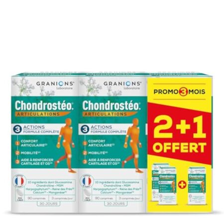 GRANIONS - Chondrosteo Articulations - Lot de 3 x 90 Comprimés - Collagène Marin, Collagène, Collagene, Collagène Marin, MSM, Harpagophytum, Glucosamine, Glucosamine Chondroïtine