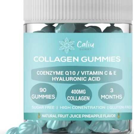 Gommes de Collagène | 90 Gummies |Vitamines collagen 400Mcg +Acide Hyaluronique + Coenzyme+Q10 +VtmC/D |Supplément pour la Peau les Cheveux et les Articulations |Sans sucre Ananas |3 mois (90)
