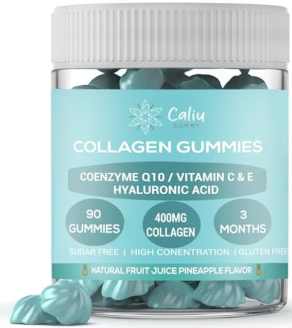 Gommes de Collagène | 90 Gummies |Vitamines collagen 400Mcg +Acide Hyaluronique + Coenzyme+Q10 +VtmC/D |Supplément pour la Peau les Cheveux et les Articulations |Sans sucre Ananas |3 mois (90)