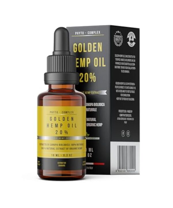 Hemp Phytomedical - Golden Hemp Oil 20% - Huile de Chanvre Haute Concentration 200mg/ml, Formule Phyto-Complex Spectre Large