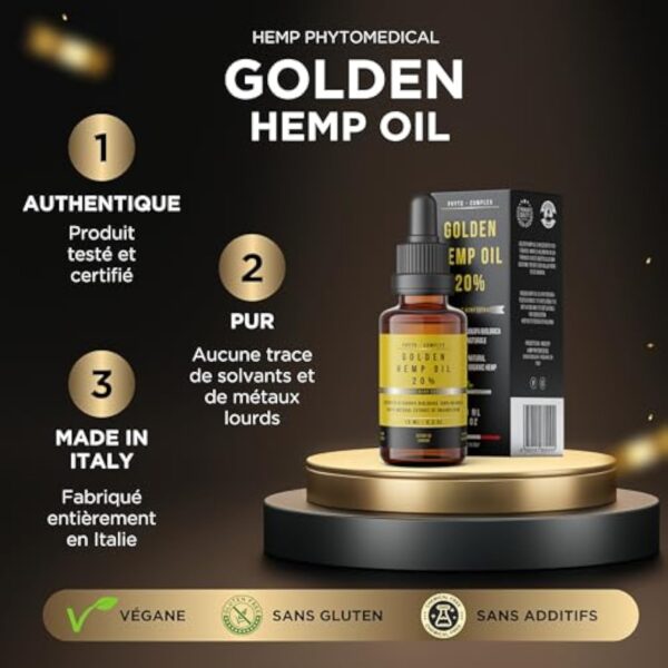 Hemp Phytomedical - Golden Hemp Oil 20% - Huile de Chanvre Haute Concentration 200mg/ml, Formule Phyto-Complex Spectre Large – Image 4