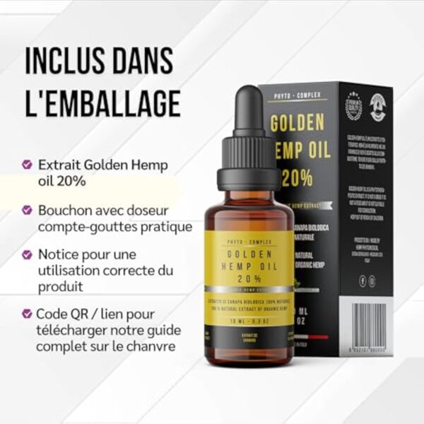 Hemp Phytomedical - Golden Hemp Oil 20% - Huile de Chanvre Haute Concentration 200mg/ml, Formule Phyto-Complex Spectre Large – Image 8