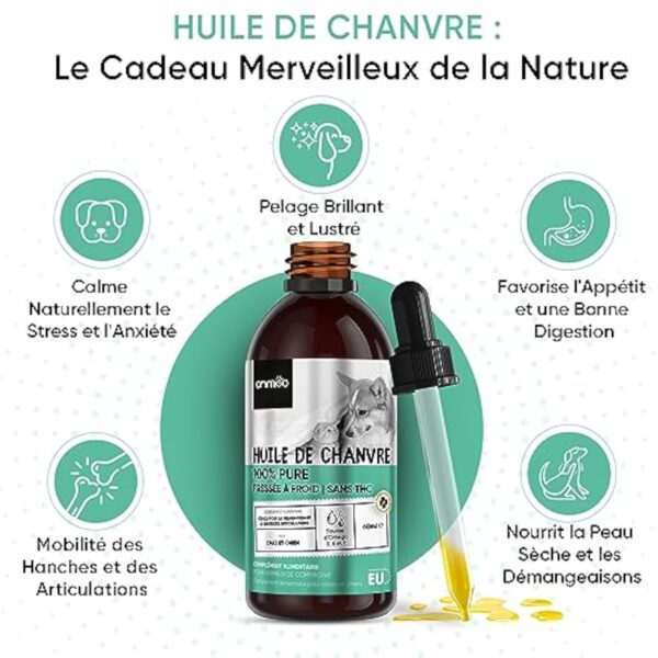 Huile de Graines de Chanvre Chien & Chat 60ml, Pressée à Froid, avec Oméga 3, 6, 9 - (Cannabis Sativa) - Source des Vitamines A, B, D - pour l'Anxiété & Le Stress - Fabriqué en UE – Image 6