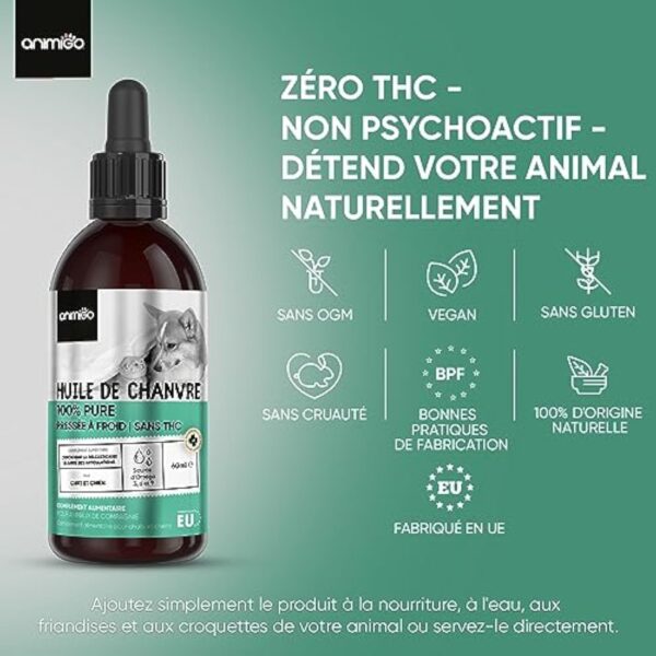 Huile de Graines de Chanvre Chien & Chat 60ml, Pressée à Froid, avec Oméga 3, 6, 9 - (Cannabis Sativa) - Source des Vitamines A, B, D - pour l'Anxiété & Le Stress - Fabriqué en UE – Image 7