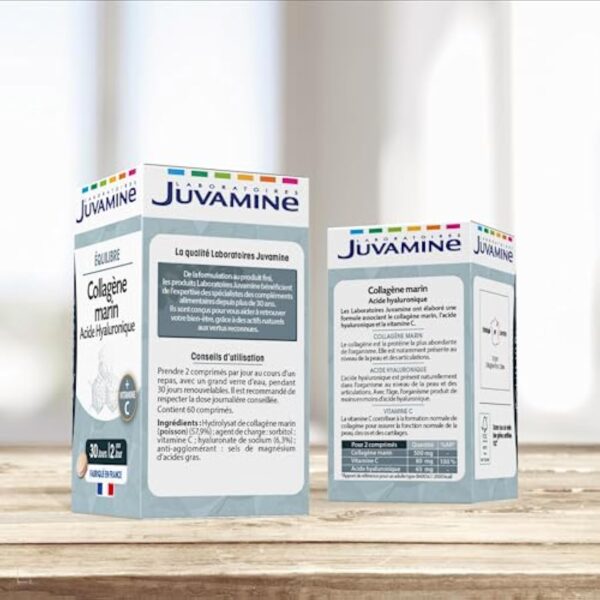 JUVAMINE - Equilibre - Collagène Marin et Acide Hyaluronique - Vitamine C - Peau et Articulations - 60 Comprimés - Programme de 30 jours - Fabriqué en France – Image 3