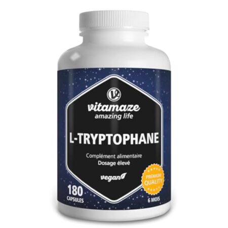 L-Tryptophane 500mg 180 Capsules - Qualité du Sommeil + Bonne Humeur - Acide Aminé Essentiel pur Naturellement Fermenté -180 Gélules Vegan - Qualité Allemande, sans Gluten et Additifs Inutiles