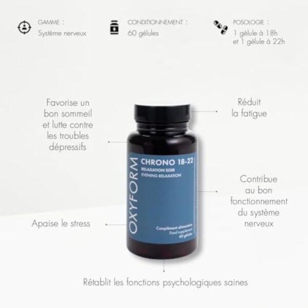 L-Tryptophane + Sérotonine I Laboratoires Oxyform I Anti Stress Puissant I Complément Naturel Safran, Passiflore - Améliore le Sommeil - Fatigue Mentale I 60 cp végan - Cure 1 Mois I Chrono 18-22 – Image 4