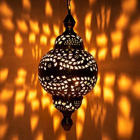 La lampe suspendue orientale lampe Fahda argent 50cm E27 Douille | Plafonnier Lustre de Salon marocain oriental | Lanterne électrique indienne Vintage design décoration de maison orientale arabe