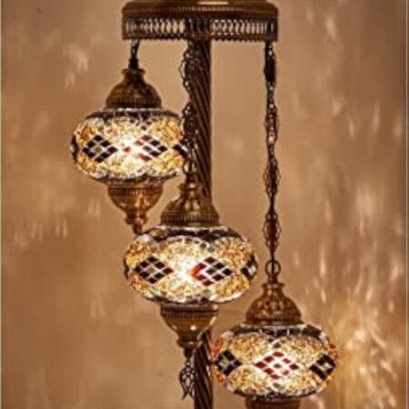 Lampe de table turque 3 boules en verre lampe orientale mosaïque marron