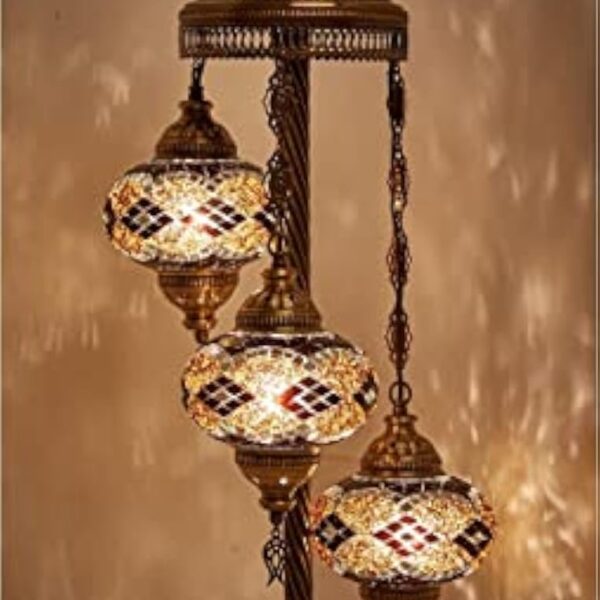 Lampe de table turque 3 boules en verre lampe orientale mosaïque marron