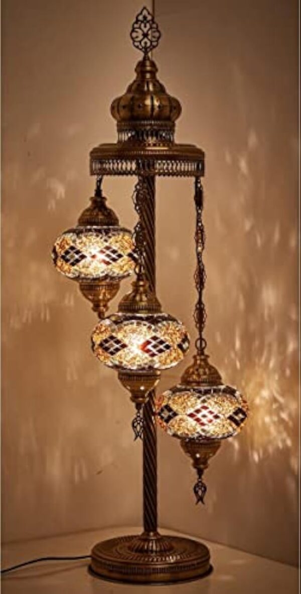 Lampe de table turque 3 boules en verre lampe orientale mosaïque marron – Image 2