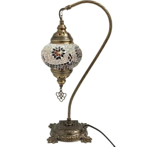 Lampe de table faite à la main en bronze turc, marocain, arabe, bohémien, oriental, style Tiffany, mosaïque de verre, belle lampe de table, décoration d'intérieur, vente précoce 2023 (doré - B) – Image 3