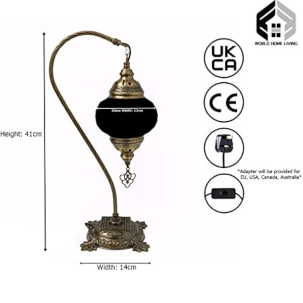 Lampe de table faite à la main en bronze turc, marocain, arabe, bohémien, oriental, style Tiffany, mosaïque de verre, belle lampe de table, décoration d'intérieur, vente précoce 2023 (doré - B) – Image 4