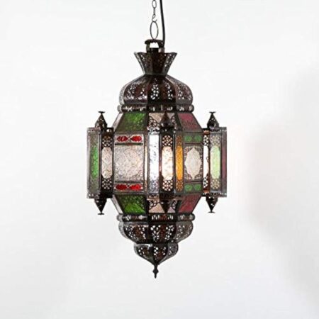 Lampe orientale marocaine à suspendre Moula Maurice Multi Hauteur 60 cm Ø 26 cm en métal et verre artisanat de Marrakech Casa Moro L1357