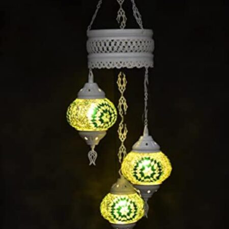 Lampe orientale - 3 boules vertes - Chandelier mosaïque