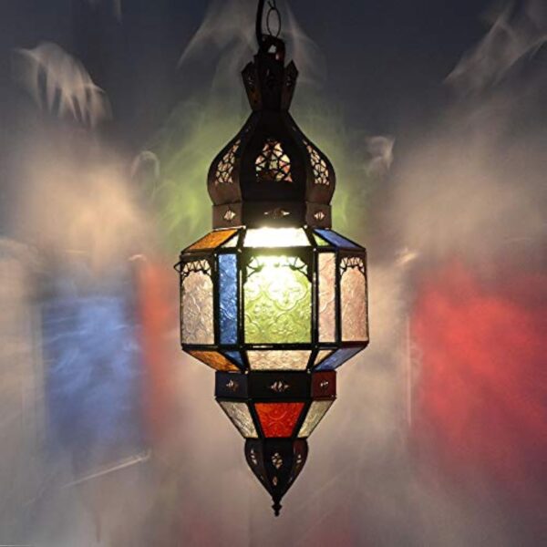 Lampe orientale en verre - Multicolore - Hauteur : 47 cm - Style vintage - Design marocain, arabe, oriental - 100 % fait main – Image 3