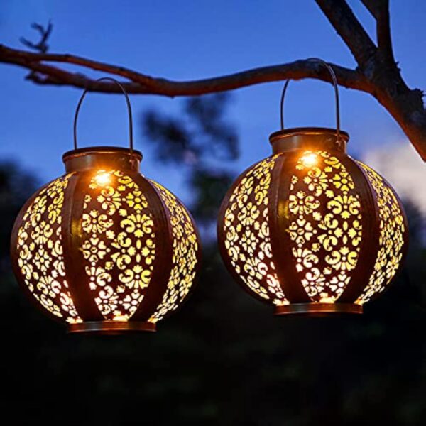 Lanterne Solaire Exterieur, OxyLED Lampe Solaire Exterieur 2 Suspendue Decoration Jardin Lampe Solaire Exterieur pour le Patio la Table le Deco Blanc chaudlanterne