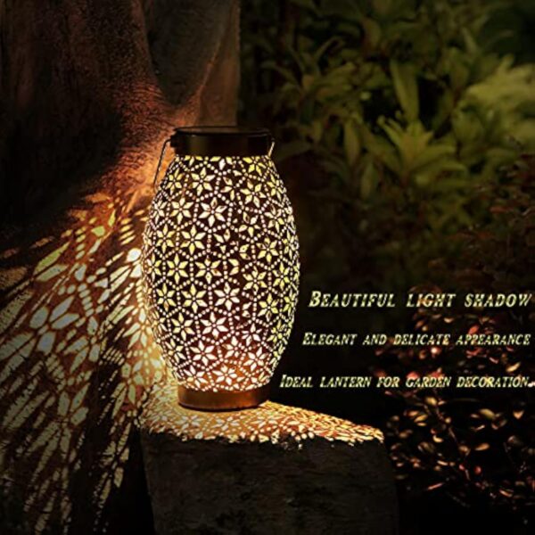 Le Noir Orientale Lanterne Solaire Exterieur, Görvitor Métal IP65 étanche Lampe Solaire Exterieur Jardin, Marocaine lumiere solaire exterieur Suspendue Jardin Terrasse Chemin Deco Decorative Cadeau – Image 3