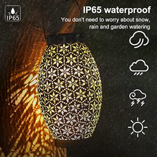 Le Noir Orientale Lanterne Solaire Exterieur, Görvitor Métal IP65 étanche Lampe Solaire Exterieur Jardin, Marocaine lumiere solaire exterieur Suspendue Jardin Terrasse Chemin Deco Decorative Cadeau – Image 6
