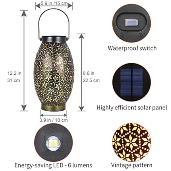Le Noir Orientale Lanterne Solaire Exterieur, Görvitor Métal IP65 étanche Lampe Solaire Exterieur Jardin, Marocaine lumiere solaire exterieur Suspendue Jardin Terrasse Chemin Deco Decorative Cadeau – Image 8