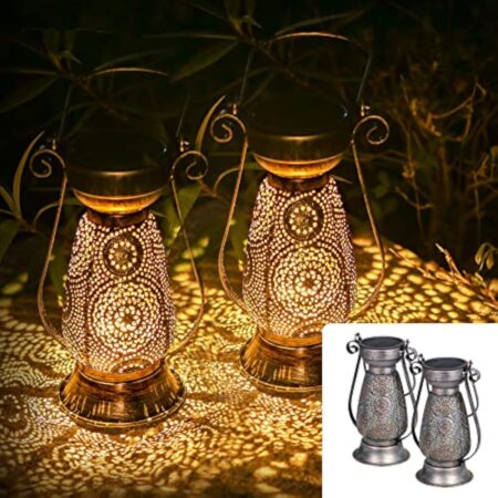 Lot de 2 lanternes solaires pour extérieur, Görvitor IP44, étanche, en métal, pour extérieur, oriental, blanc chaud, lampes solaires pour extérieur, jardin, balcon, décoration de jardin vintage