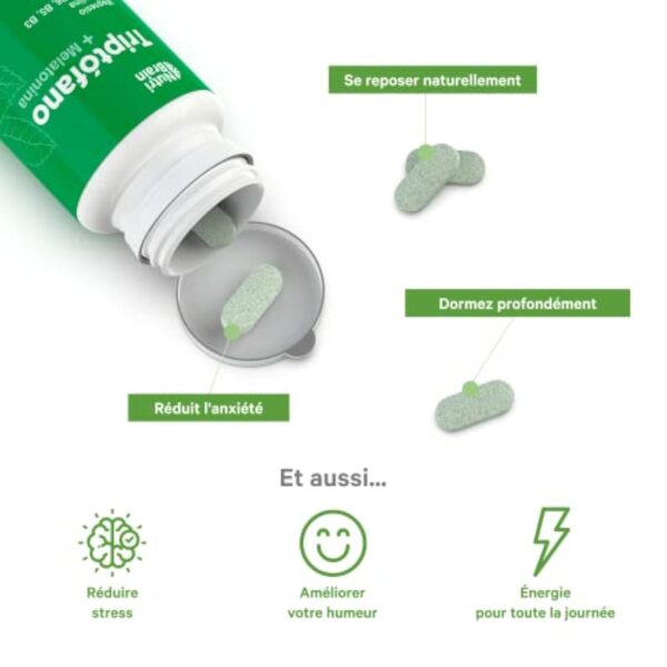 Mélatonine + Tryptophane de Qualité Pharmaceutique | Produit Haute Puissance | Sommeil Parfait, Énergie, Concentration, Bien-Être, Réduction de l'Anxiété, Anti-Stress | Avec Spiruline, Vit B6, B5, B5 – Image 5