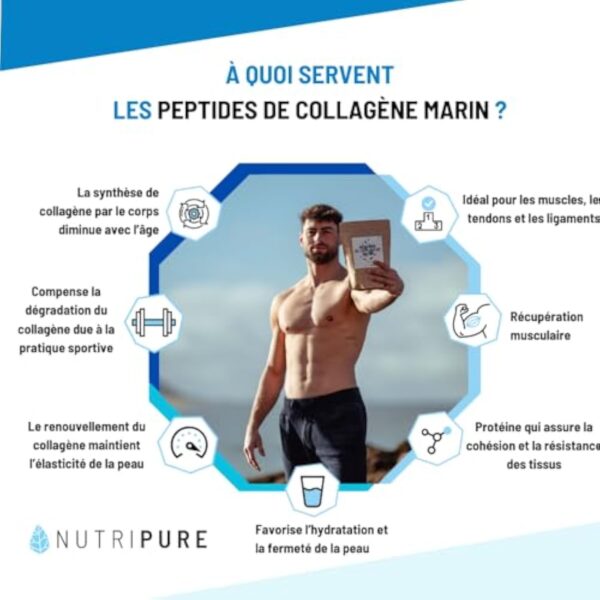 NUTRIPURE - Collagène Marin Sauvage - Neutre - Complément Alimentaire Articulations, Soin des Cheveux & Ongles, Peau - Collagène Marin Hydrolisé - Sachet de 310g - 1 Mois - Made in France – Image 3
