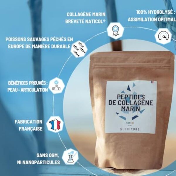 NUTRIPURE - Collagène Marin Sauvage - Neutre - Complément Alimentaire Articulations, Soin des Cheveux & Ongles, Peau - Collagène Marin Hydrolisé - Sachet de 310g - 1 Mois - Made in France – Image 5