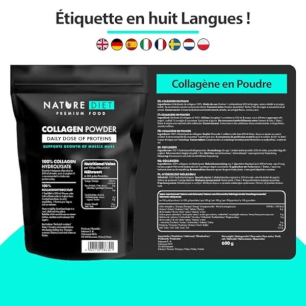 Nature Diet - Poudre de collagène 600 g | Hydrolysat | Sans saveur | Peptides de collagène | Source de protéines – Image 3
