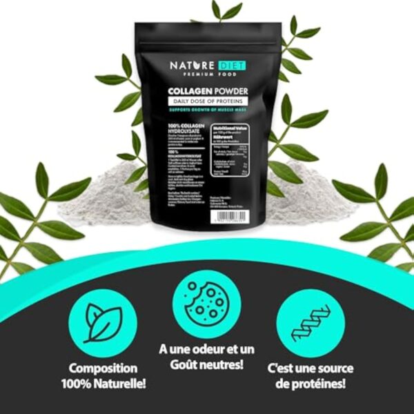 Nature Diet - Poudre de collagène 600 g | Hydrolysat | Sans saveur | Peptides de collagène | Source de protéines – Image 4
