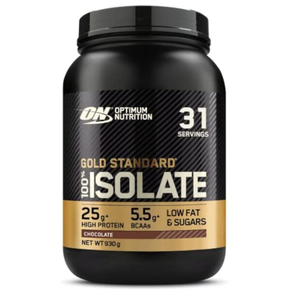 Optimum Nutrition ON Gold Standard 100% Isolate Pure Whey Protéine, BCAAs et Glutamine d'Origine Naturelle, Avant et Après Entraînement, Saveur Chocolat, 31 Portions, 930 g
