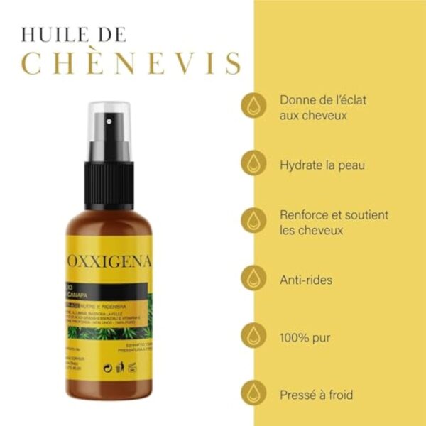 Oxxigena - Huile de Graines de Chanvre 100% Pure et Naturelle Pressée à Froid, Spray 100 ml, Huile Hydratante, Nourrissante pour les Cosmétiques, Anti-rides, Idéale pour la Peau et les Cheveux – Image 3