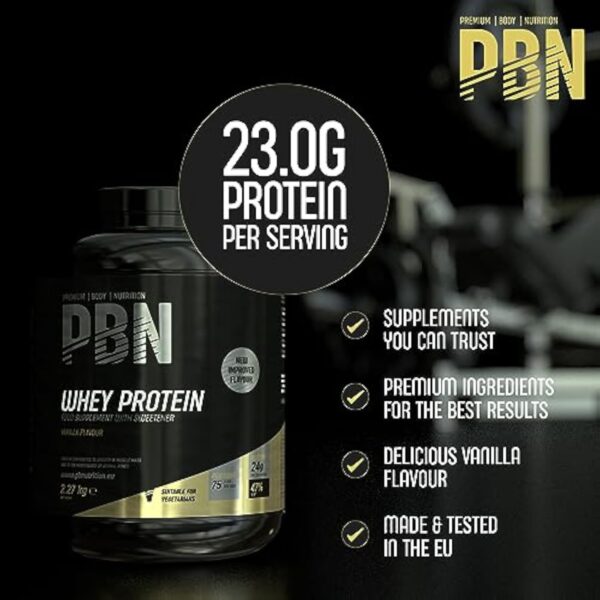 PBN Premium Body Nutrition Whey Protéine en Poudre, 2.27kg Vanille, Nouvelle saveur améliorée – Image 3