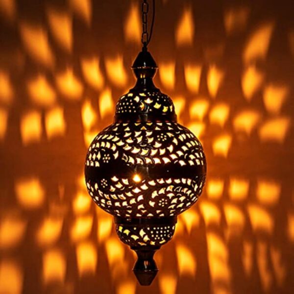 Pendentif lampe orientale Fahda dorée 50cm E27 Douille | Plafonnier Lustre de Salon marocain oriental | Lanterne électrique indienne Vintage design décoration de maison orientale arabe – Image 2