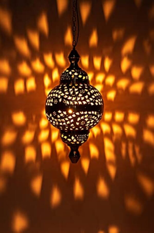 Pendentif lampe orientale Fahda dorée 50cm E27 Douille | Plafonnier Lustre de Salon marocain oriental | Lanterne électrique indienne Vintage design décoration de maison orientale arabe – Image 3
