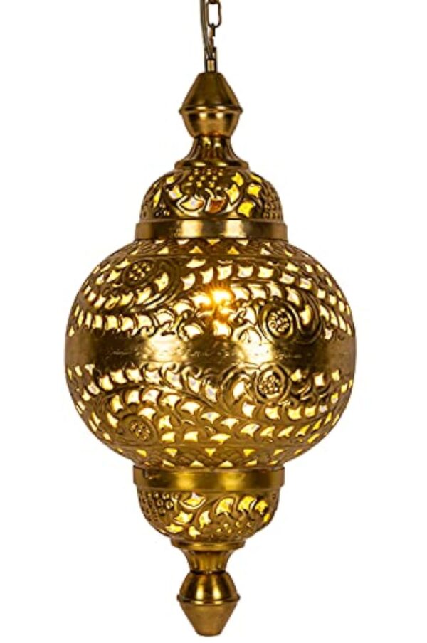 Pendentif lampe orientale Fahda dorée 50cm E27 Douille | Plafonnier Lustre de Salon marocain oriental | Lanterne électrique indienne Vintage design décoration de maison orientale arabe – Image 4