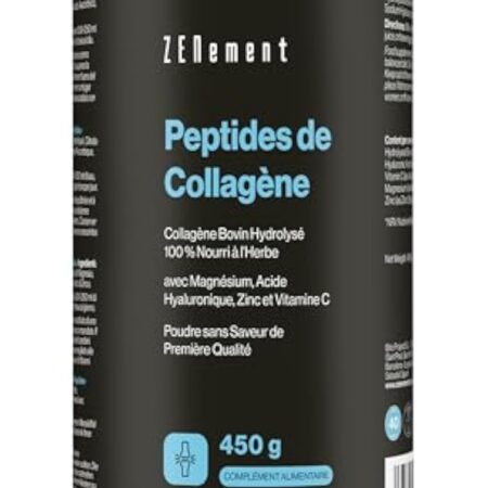 Peptides de Collagène Hydrolysé - Poudre de Collagène bovin provenant de pâturages - avec Magnésium, Acide Hyaluronique, Zinc et Vitamine C - Non Aromatisé - Haute Solubilité - 450 g