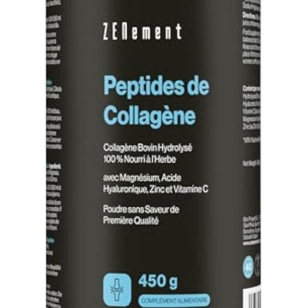 Peptides de Collagène Hydrolysé - Poudre de Collagène bovin provenant de pâturages - avec Magnésium, Acide Hyaluronique, Zinc et Vitamine C - Non Aromatisé - Haute Solubilité - 450 g