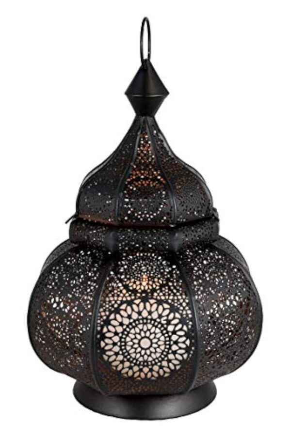 Petite Lanterne marocaine en métal Ziva 30cm noir | Photophore marocain pour l’extérieur au jardin ou l’intérieur sur la table | Lanternes pour bougie | décoration de maison orientale – Image 3