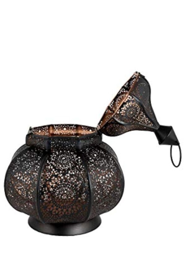 Petite Lanterne marocaine en métal Ziva 30cm noir | Photophore marocain pour l’extérieur au jardin ou l’intérieur sur la table | Lanternes pour bougie | décoration de maison orientale – Image 5
