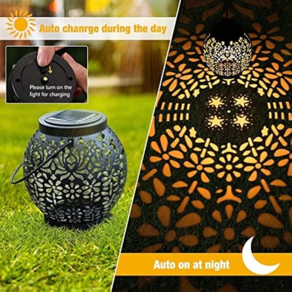 PhilzOps Lanterne Solaire Exterieur, 2 Paquets LED Lampe Solaires de Jardin IP65 Étanche Blanc Chaud Lanterne Énergie Suspendre pour Patio Terrasse Cour Pelouse Table Fête Maison Orientale Décoration