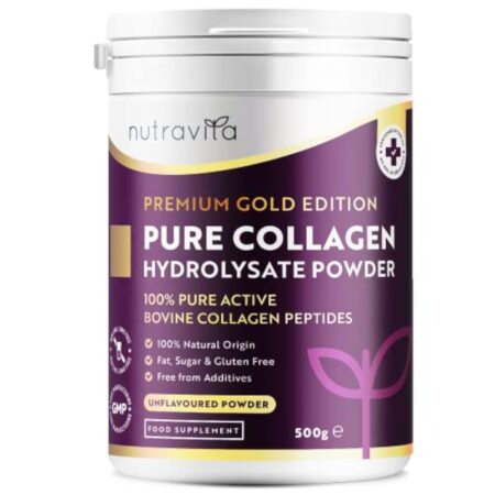 Poudre de Collagene 500g - Premium Peptides de Collagène Hydrolysés de Type 1-50 Portions - Collagen Hydrolysat de Collagene Bovin avec 8 Acides Aminés - à Boire - Goût Neutre - Nutravita
