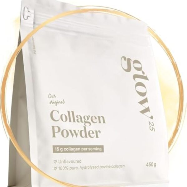 Poudre de collagène Glow25® [450g] - L'original - Collagène premium hydrolisé pur - Peptides de type 1 et 3 - Solubilité parfaite - Collagene naturel