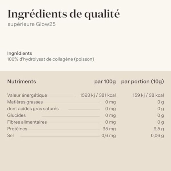Poudre de collagène marin Glow25® [300g] - Solubilité parfaite - Peptides de collagène à boire - Collagène hydrolisé bioactif pur - Naturel – Image 6